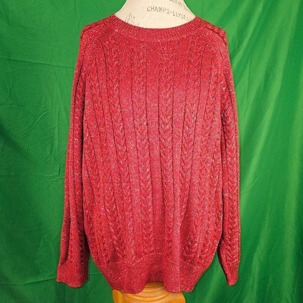 Athleta Womens Red Metallic Crossroads Crew Sweater XL‎